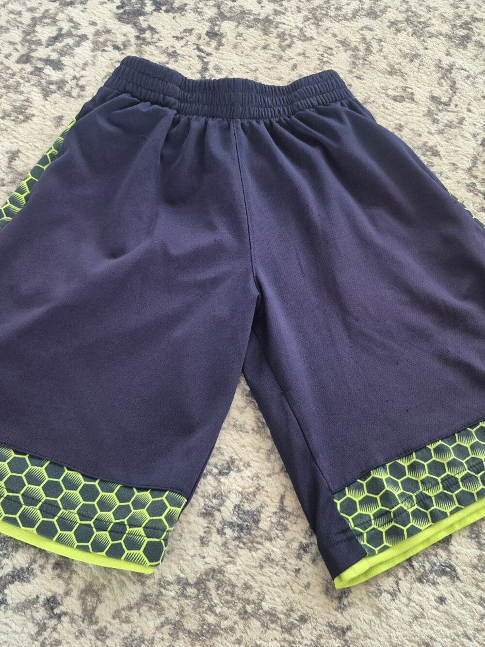 PUMA Boys Navy Neon Green Athletic Shorts Size M